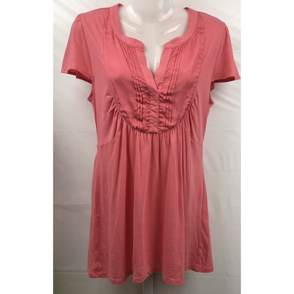 Ann Taylor Loft Top Women M Pink Cotton Modal Stretch Cap Sleeve Tie Blouse